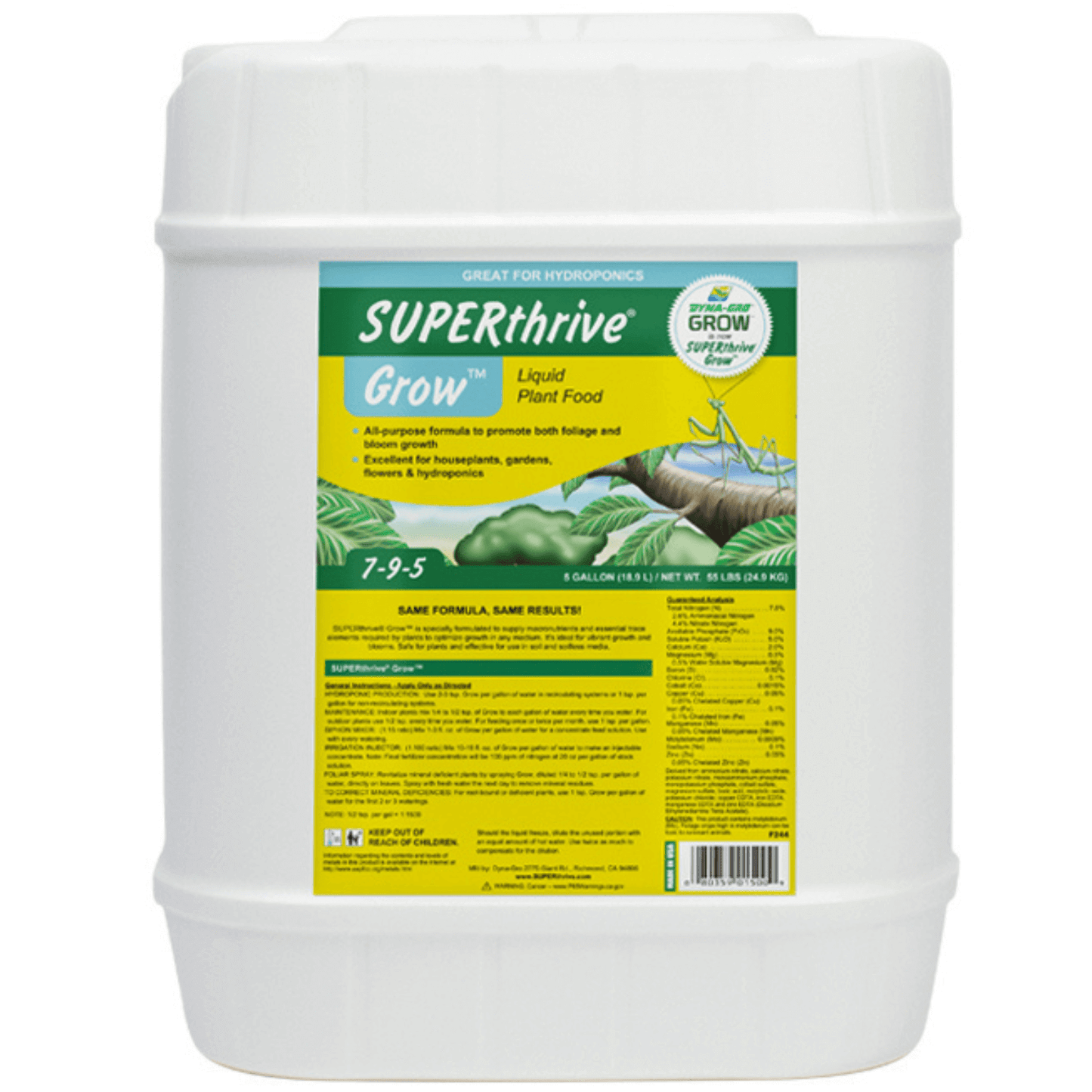 Dyna-Gro SUPERthrive Grow 5 Gallon Plant Food for Hydroponics and Gardens Nutrient Mix