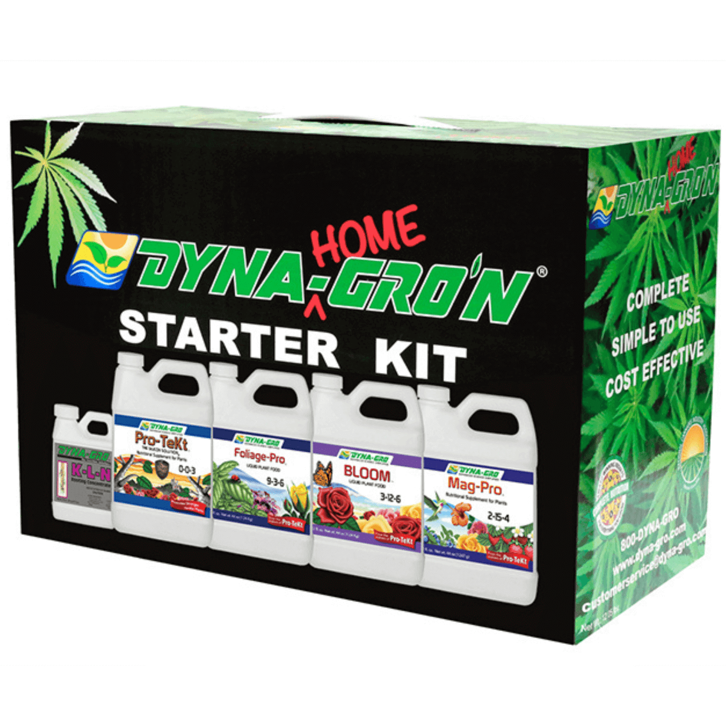 Dyna-Gro HOME-Gro'n Starter Kit for indoor plant growth, featuring five essential products for new gardeners.