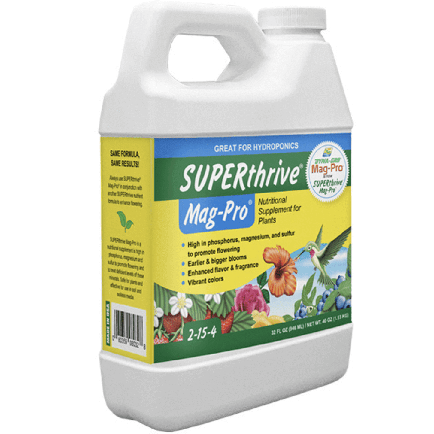 Dyna-Gro SUPERthrive Mag-Pro 1 Quart, Blossom Booster Supplement, Rich in Phosphorus, Magnesium for Vibrant Flowers, 2-15-4 Formula.