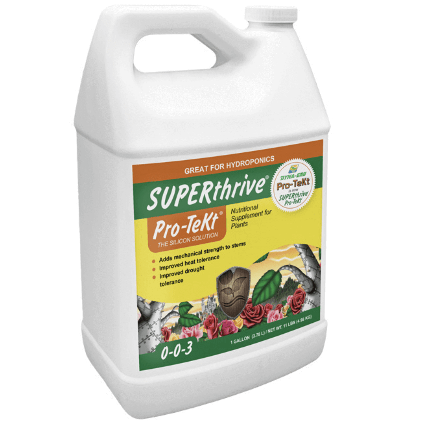 Dyna-Gro SUPERthrive Pro-TeKt 1 Gallon, plant supplement for hydroponics, boosts stem strength and drought tolerance.