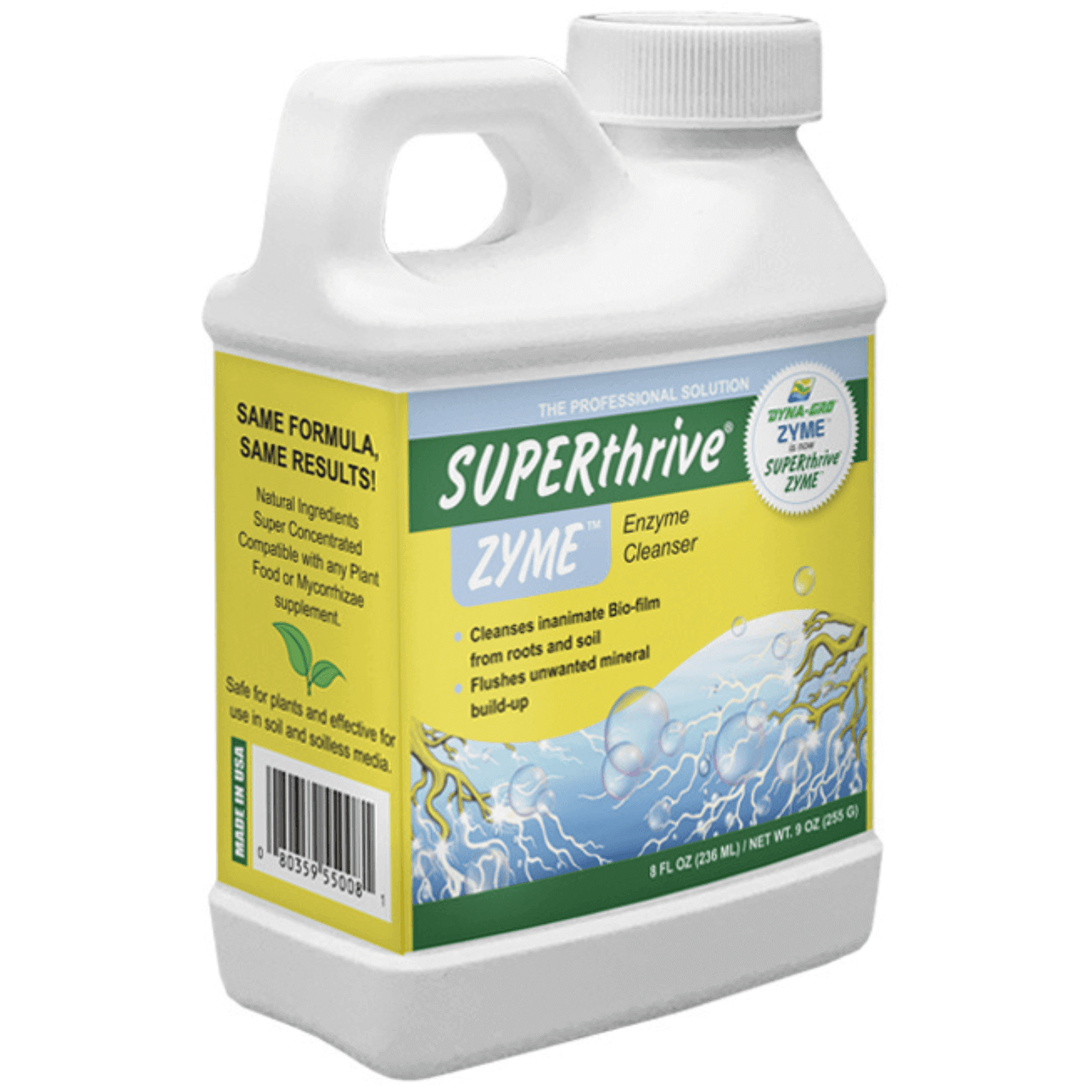 Dyna-Gro SUPERthrive ZYME 8 oz enzyme cleanser for plant roots and hydroponic systems, eliminates bio-film, sludge, and algae.