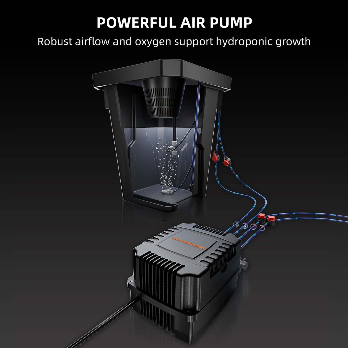 Powerful air pump for hydroponics system ensuring robust airflow and oxygen for enhanced plant growth.