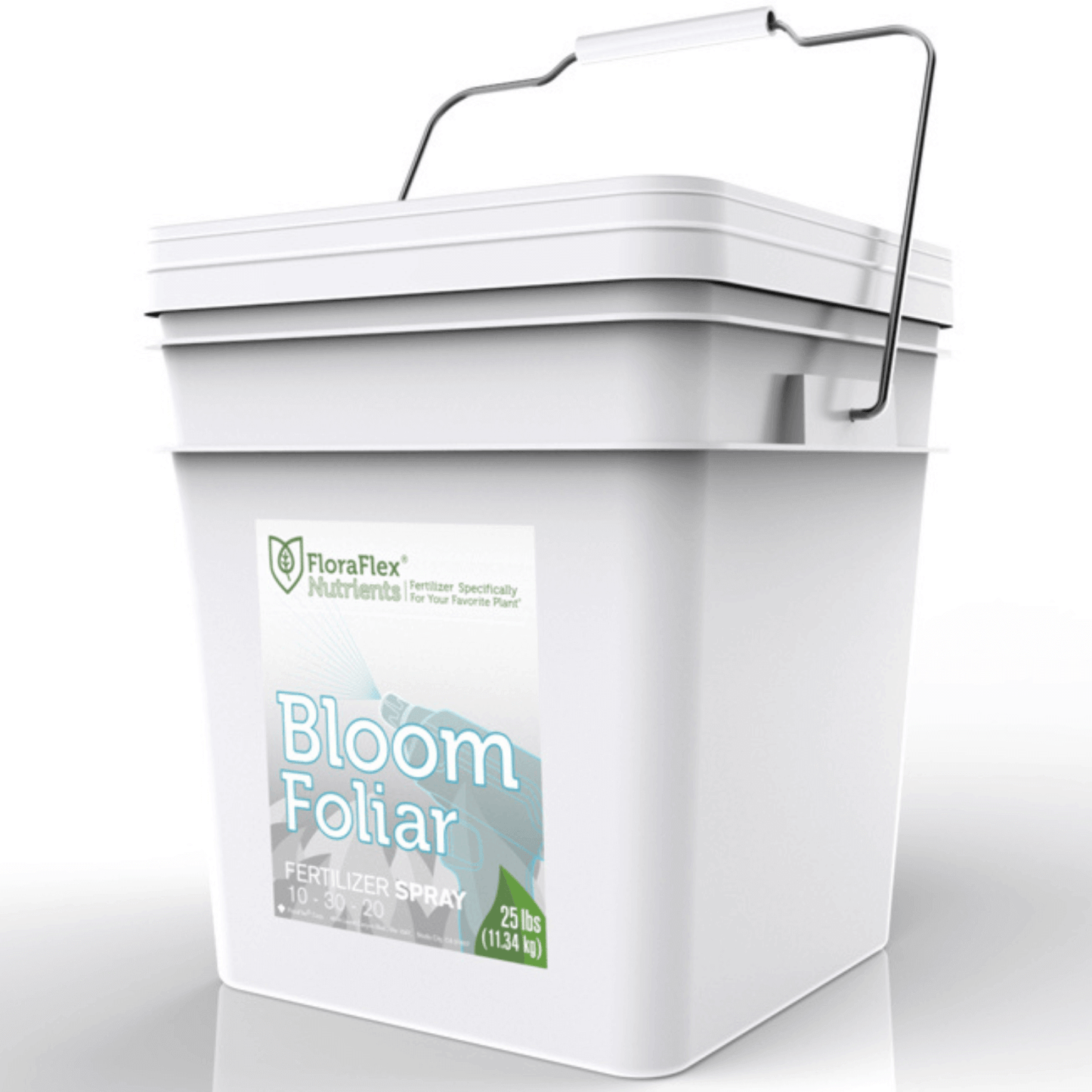 FloraFlex Foliar Bloom Nutrients 25 lb bucket for enhancing plant flowering and vibrant blooms.