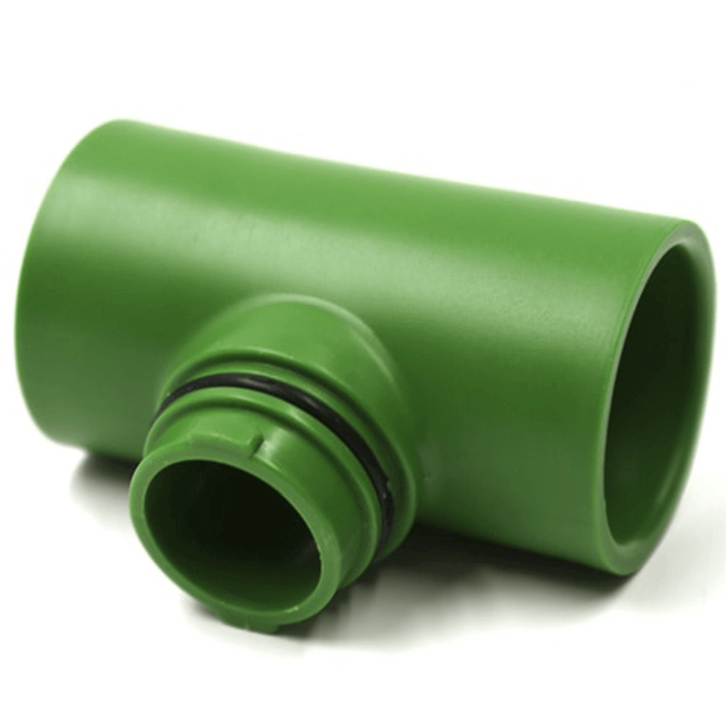 Green FloraFlex Flora Pipe Fitting 1" Tee for PVC manifold connection with snap-on feature.