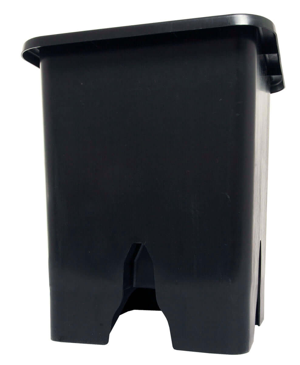 Black 5-gallon square pot designed for hydroponic growing systems and Ebb and Flow setups.