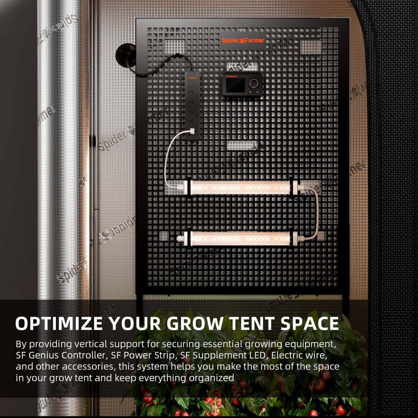 Spider Farmer Grow Tent Gear Board for organized equipment and cable management in your grow tent.