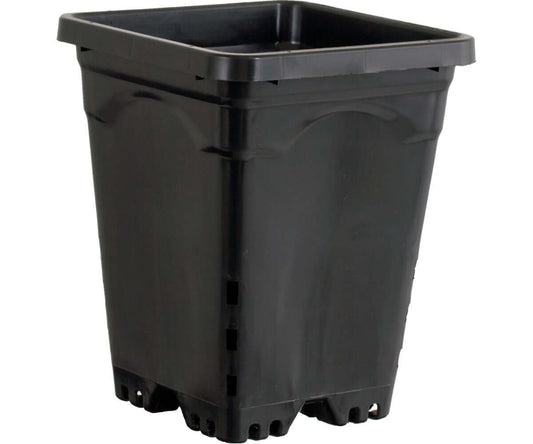 Heavy-duty black growing pot, 6"x6", 8" tall, designed for optimal aeration and drainage in plant growth. Case of 50.