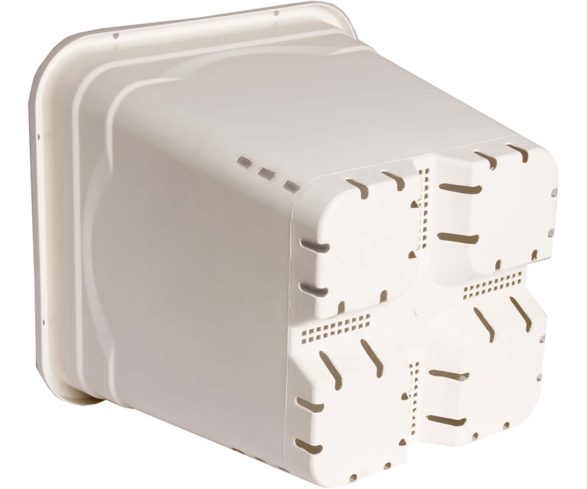 Heavy duty white growing pot with multiple drainage holes, designed for optimal aeration and root growth.