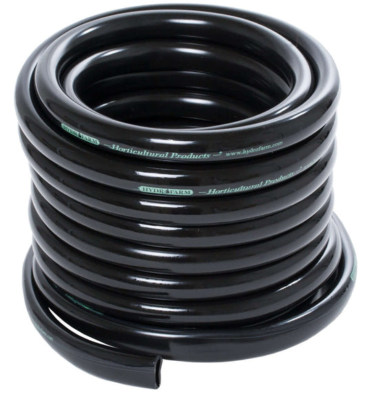 Active Aqua 1/2" ID black vinyl tubing coil, ideal for irrigation and hydroponic systems, FDA-approved and BPA-free.