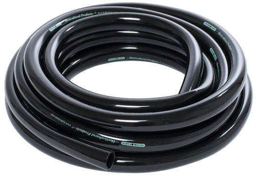 Black vinyl tubing coiled, 3/4" ID, FDA-approved, perfect for hydroponics and irrigation systems, 25 feet long.