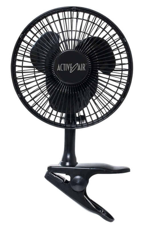 Active Air 6-inch clip fan with a 5W brushless motor, designed for energy efficiency and ultra-quiet operation.