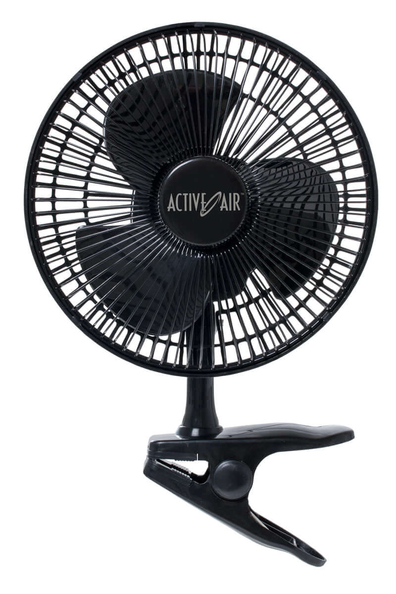 Active Air 8" clip fan with brushless motor for energy efficiency and quiet operation, ideal for small spaces.