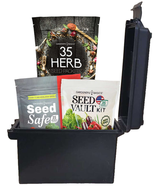 Gardeners Basics Heirloom Seeds Collection | 3-in-1 Seed Vault, Survival Seed, and Herbs 105 Varieties
