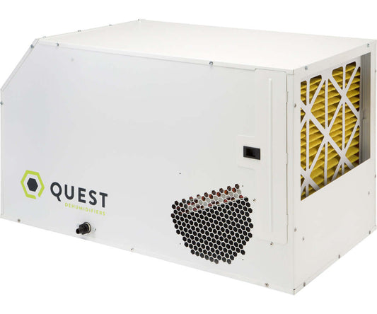 Quest Dual 205 overhead dehumidifier showcasing its efficient design and robust construction for high-capacity moisture control.