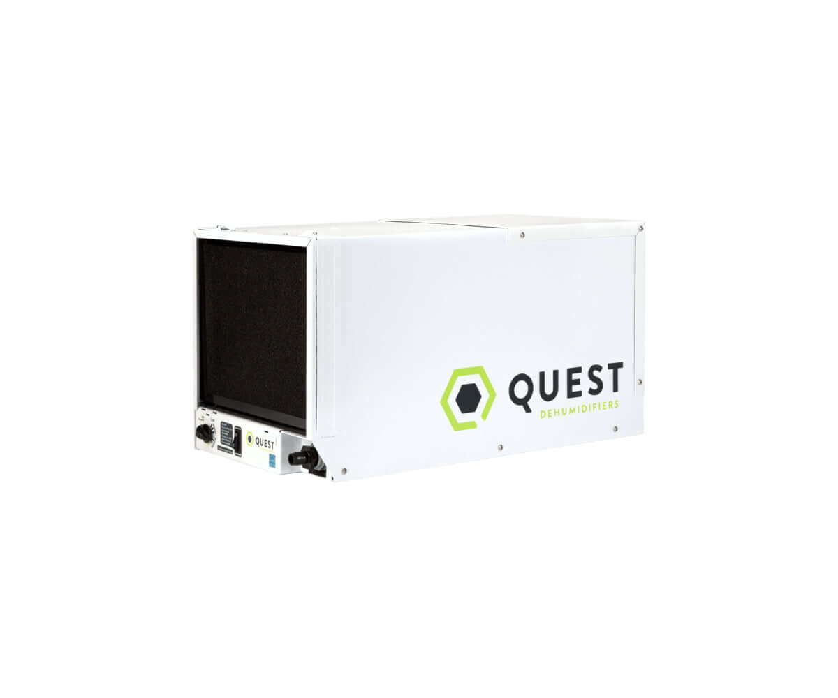 Quest 70 overhead dehumidifier, 70 pints/day capacity, efficient humidity control for small commercial spaces.