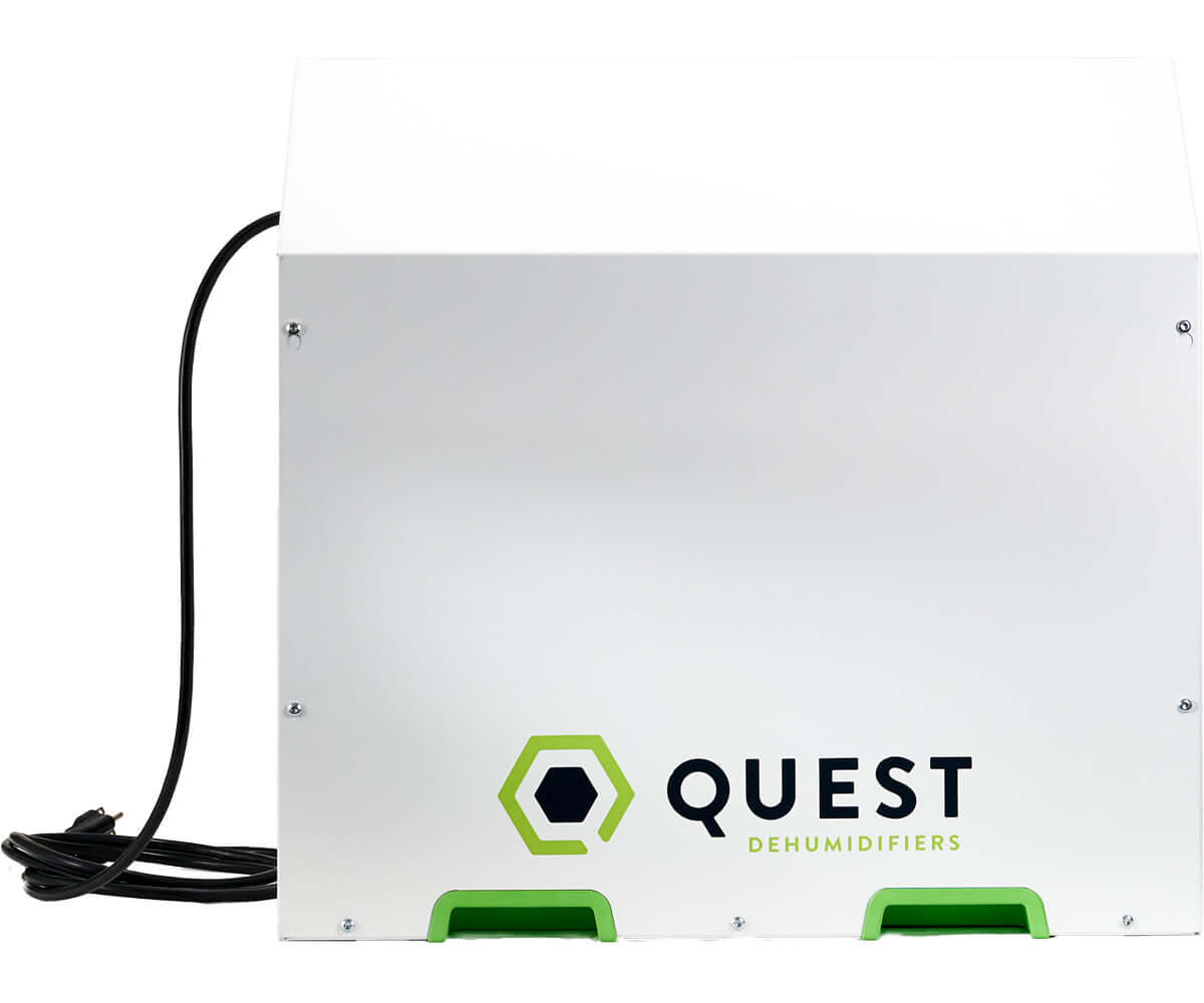 Quest 335 High Efficiency Dehumidifier 208/230V back view, featuring power cord and logo.