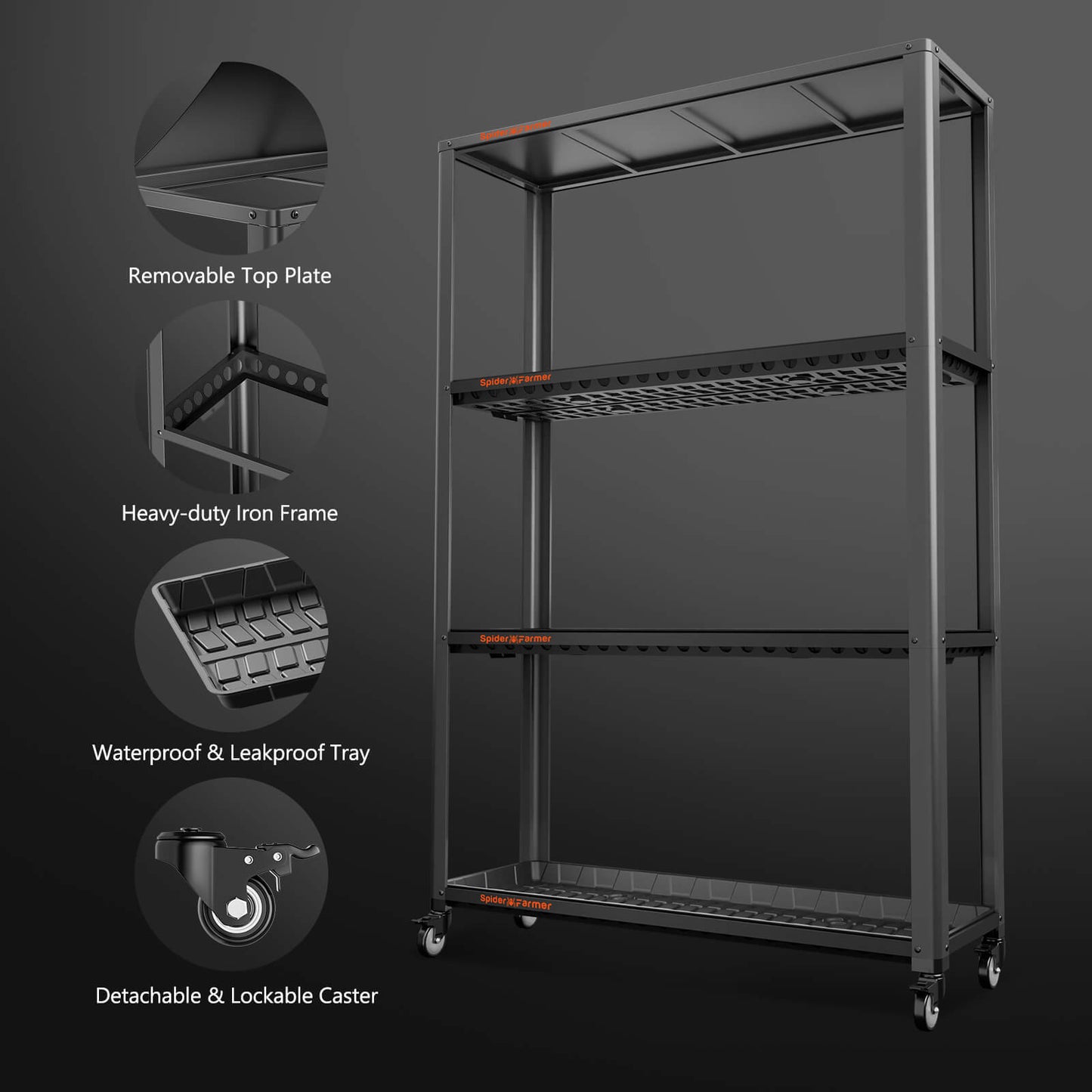 Spider Farmer SF600 and Growshelves Combo - Indoor LED Grow Light and Metal Plant Stand with Plant Trays