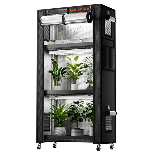 Spider Farmer 4-Tier Plant Stand with LED lights, ideal for compact indoor gardening and plant care.