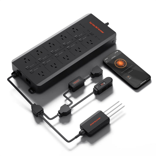 Spider Farmer GGS AC10 power strip with 10 outlets and smartphone app control for grow lights.