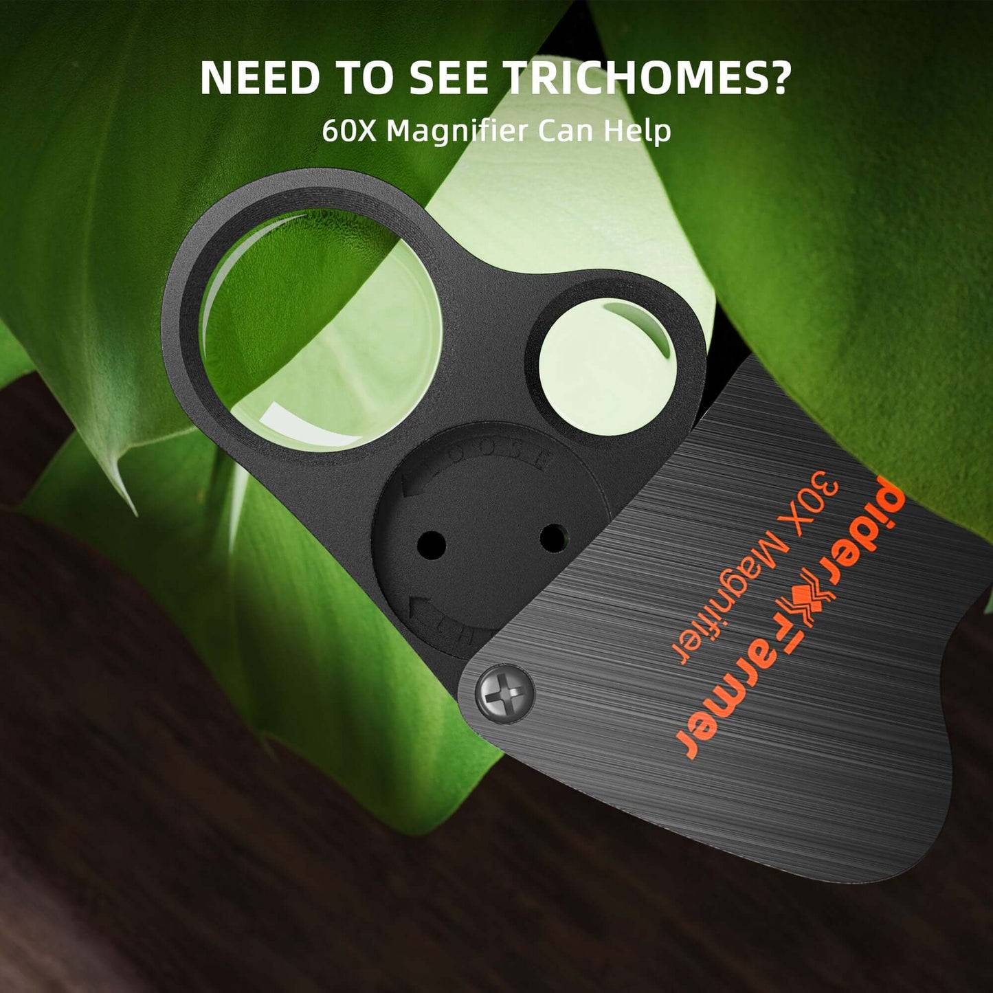 60X magnifier for viewing trichomes, perfect for plant care and gardening enthusiasts.