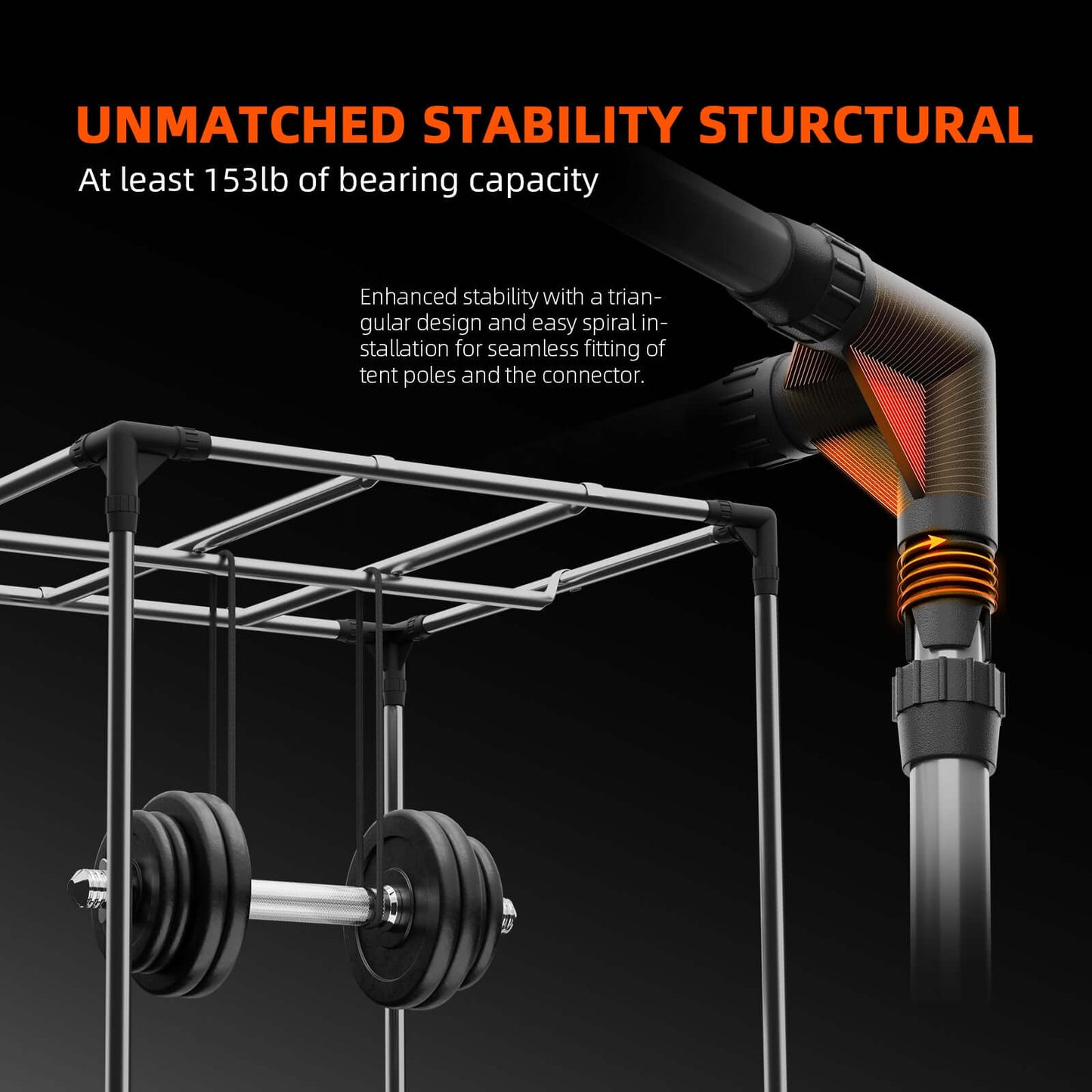 Spider Farmer grow tent featuring unmatched structural stability, 153lb bearing capacity, and durable design for plant support.