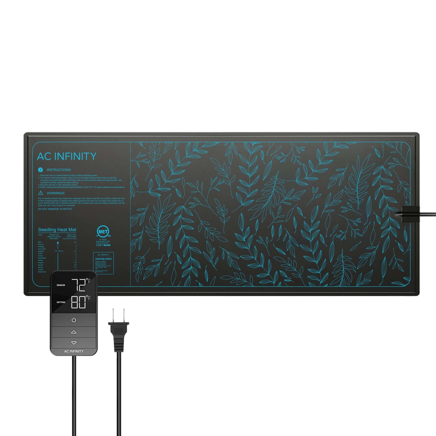 AC Infinity SUNCORE H7, Seedling Heat Mat with Heat Controller, IP-67 Waterproof, 48" x 20.75"