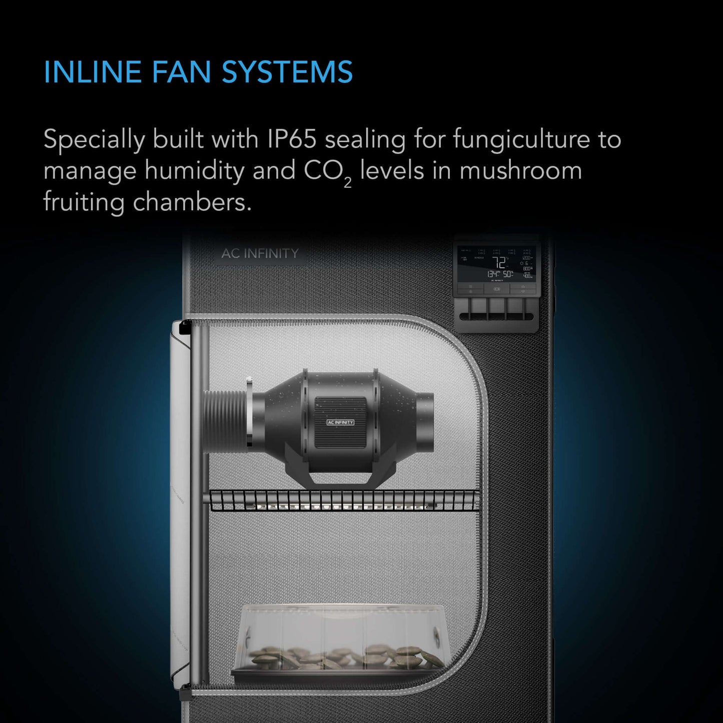 AC Infinity CLOUDLINE H4, Inline Fan with Speed Controller for Fungiculture, IP-65 Rated, 4-Inch