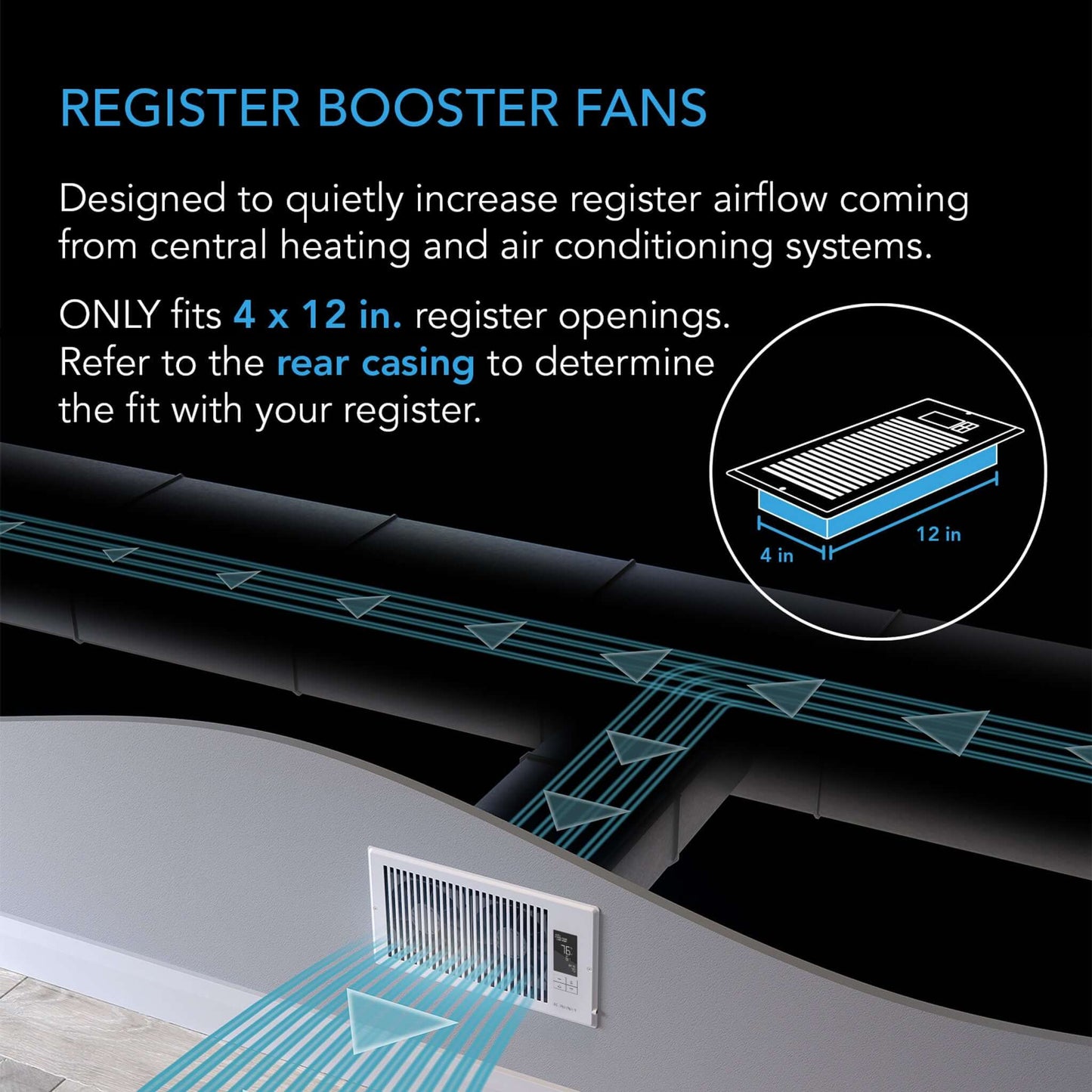 AC Infinity AIRTAP T4, Quiet Register Booster Fan System, Brown Bronze, for 4" x 12" Registers