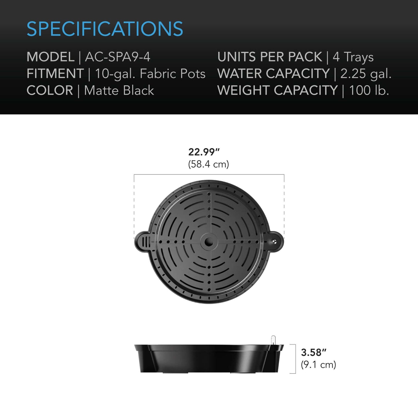 AC Infinity Self-Watering Fabric Pot Base XL, 4-Pack