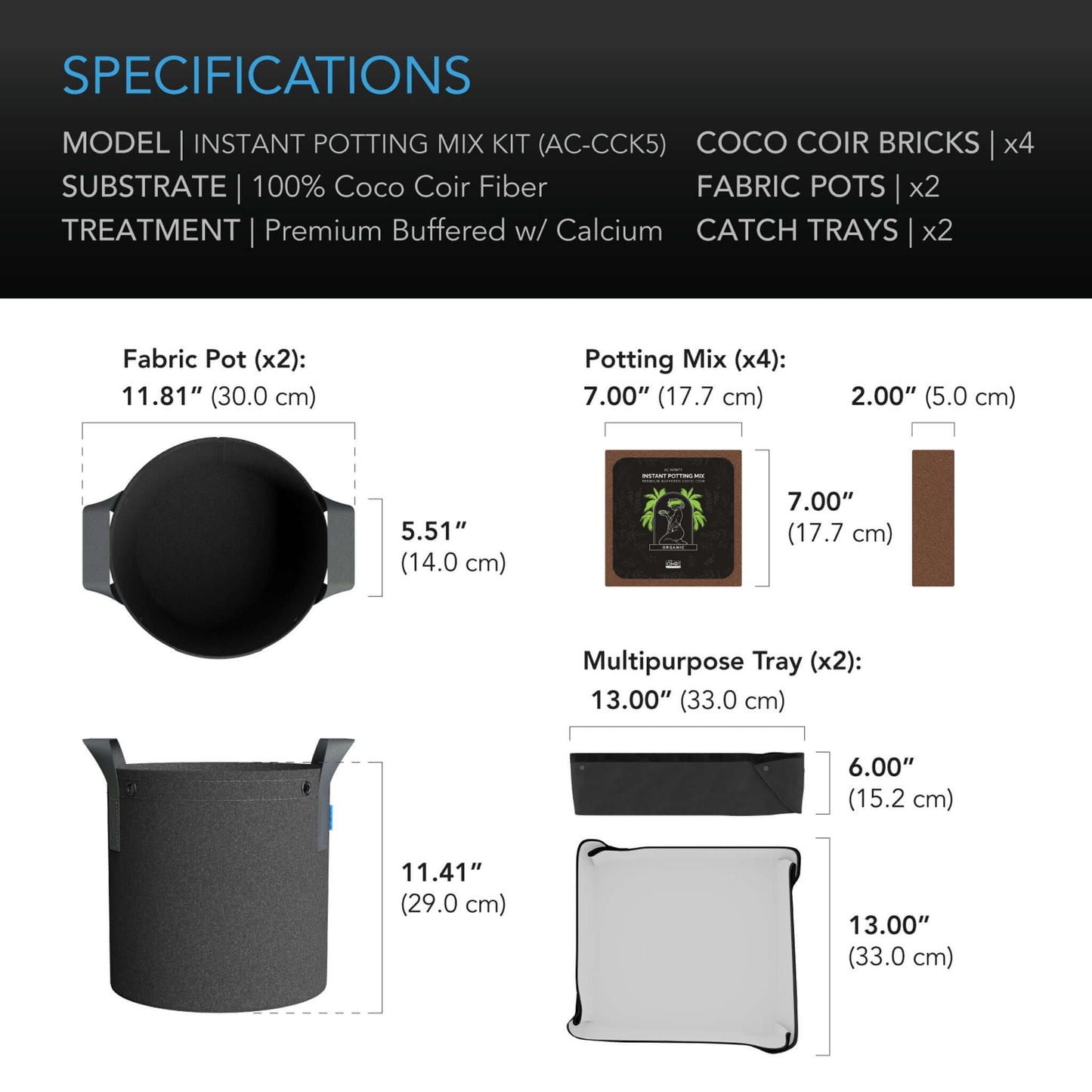 AC Infinity Instant Potting Mix Kit, 2-Plant Starter Set
