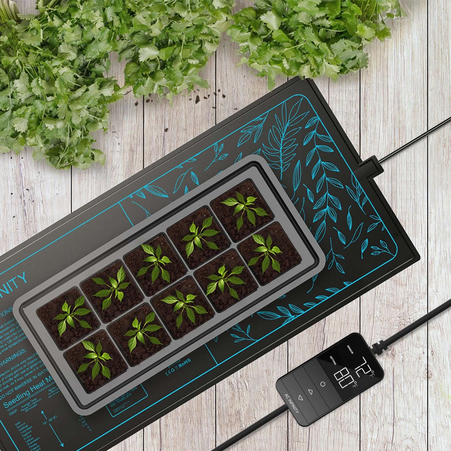 AC Infinity SUNCORE H5, Seedling Heat Mat with Heat Controller, IP-67 Waterproof, 20" x 20.75"