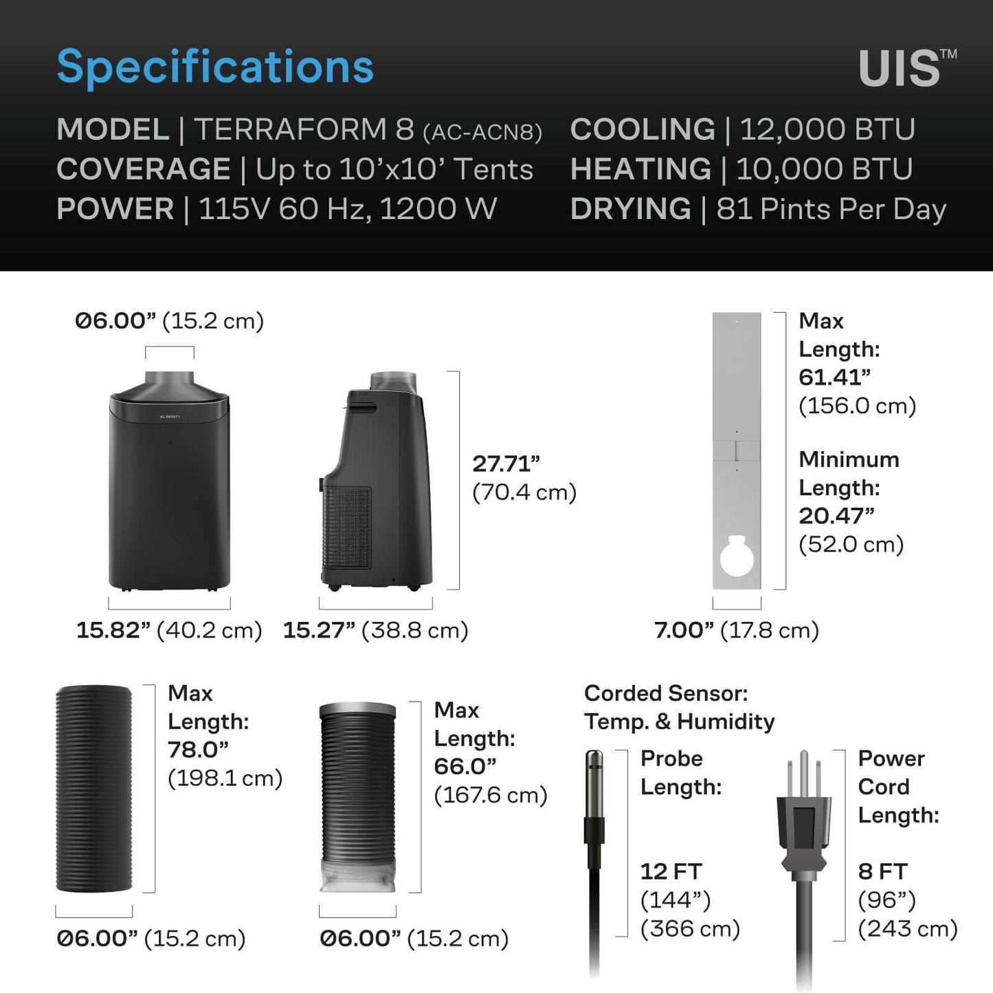 AC Infinity TERRAFORM 8, All-In-One Climate Control A/C with One-Duct Auto Switching 12,000 BTU