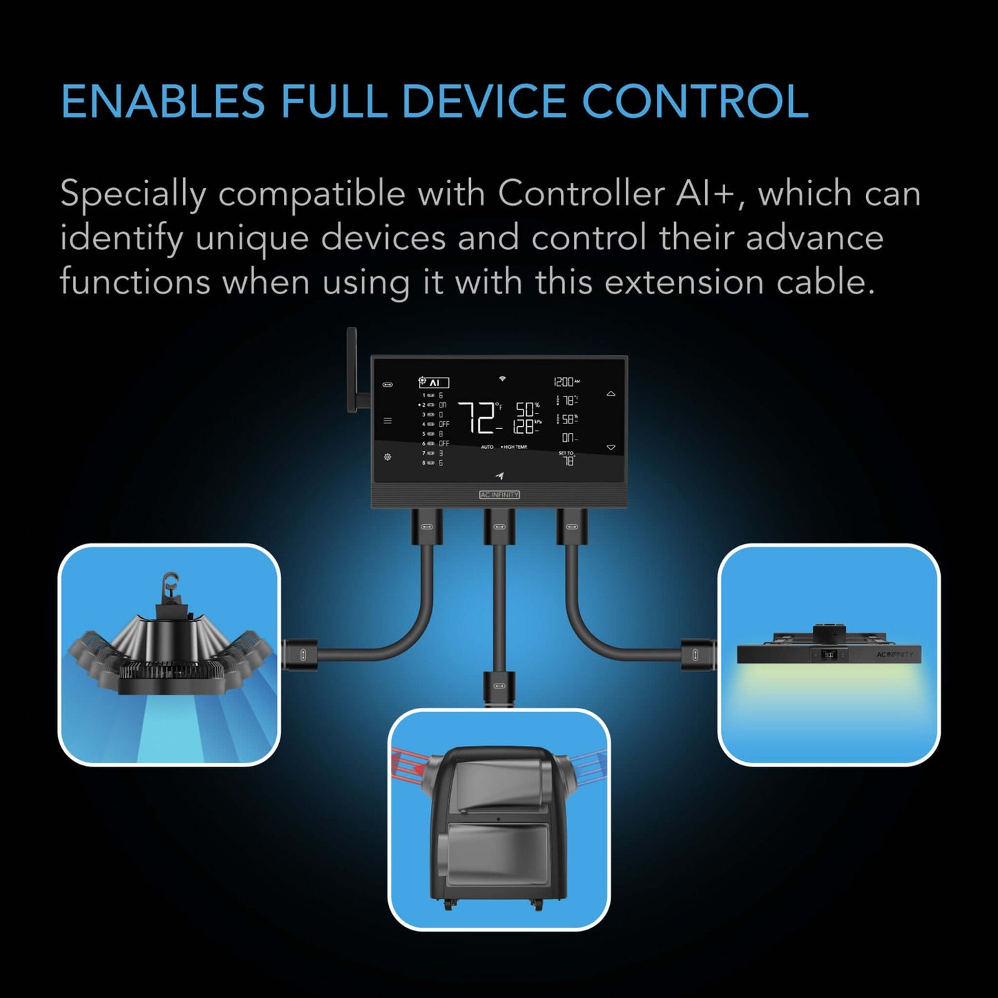 AC Infinity UIS Controller to Device Cable for Controller AI, Controller 69 Pro and Pro+, Male to Male, 10 ft.