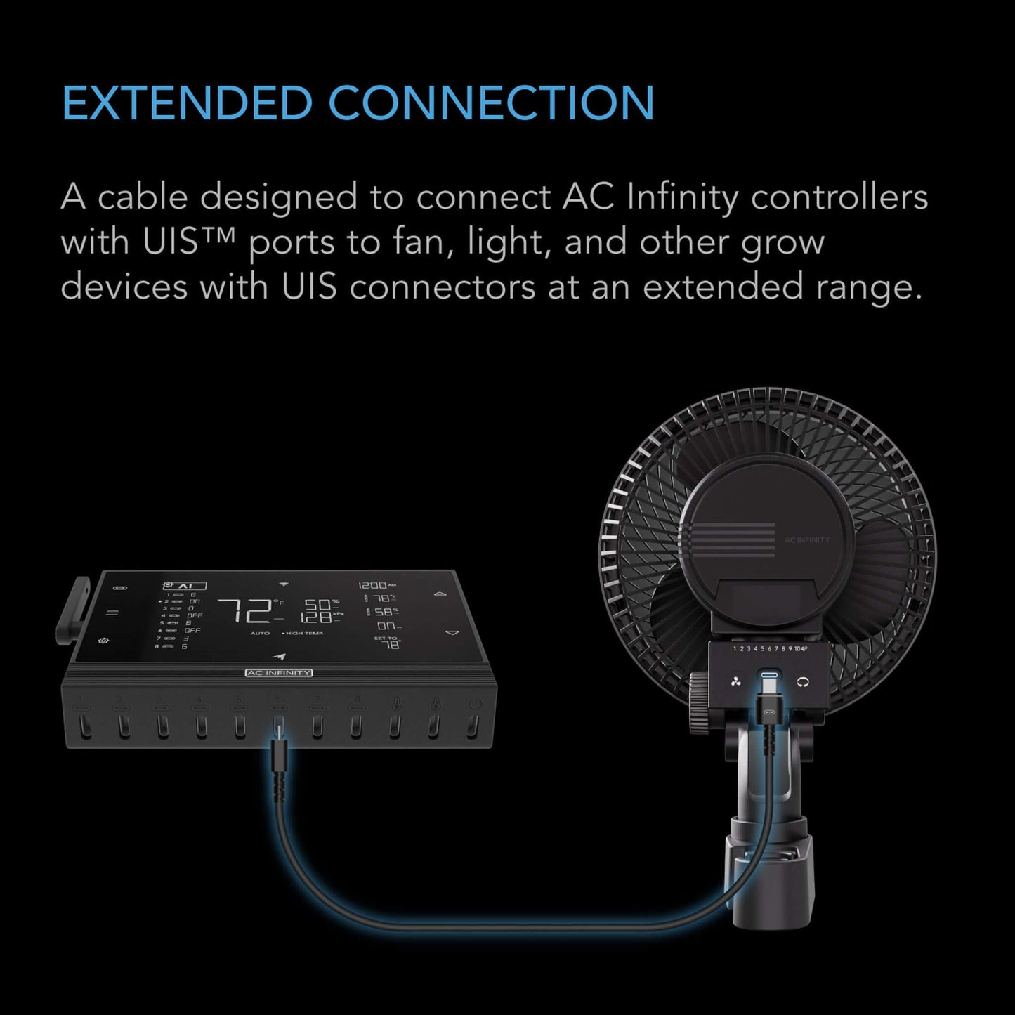 AC Infinity UIS Controller to Device Cable for Controller AI, Controller 69 Pro and Pro+, Male to Male, 10 ft.