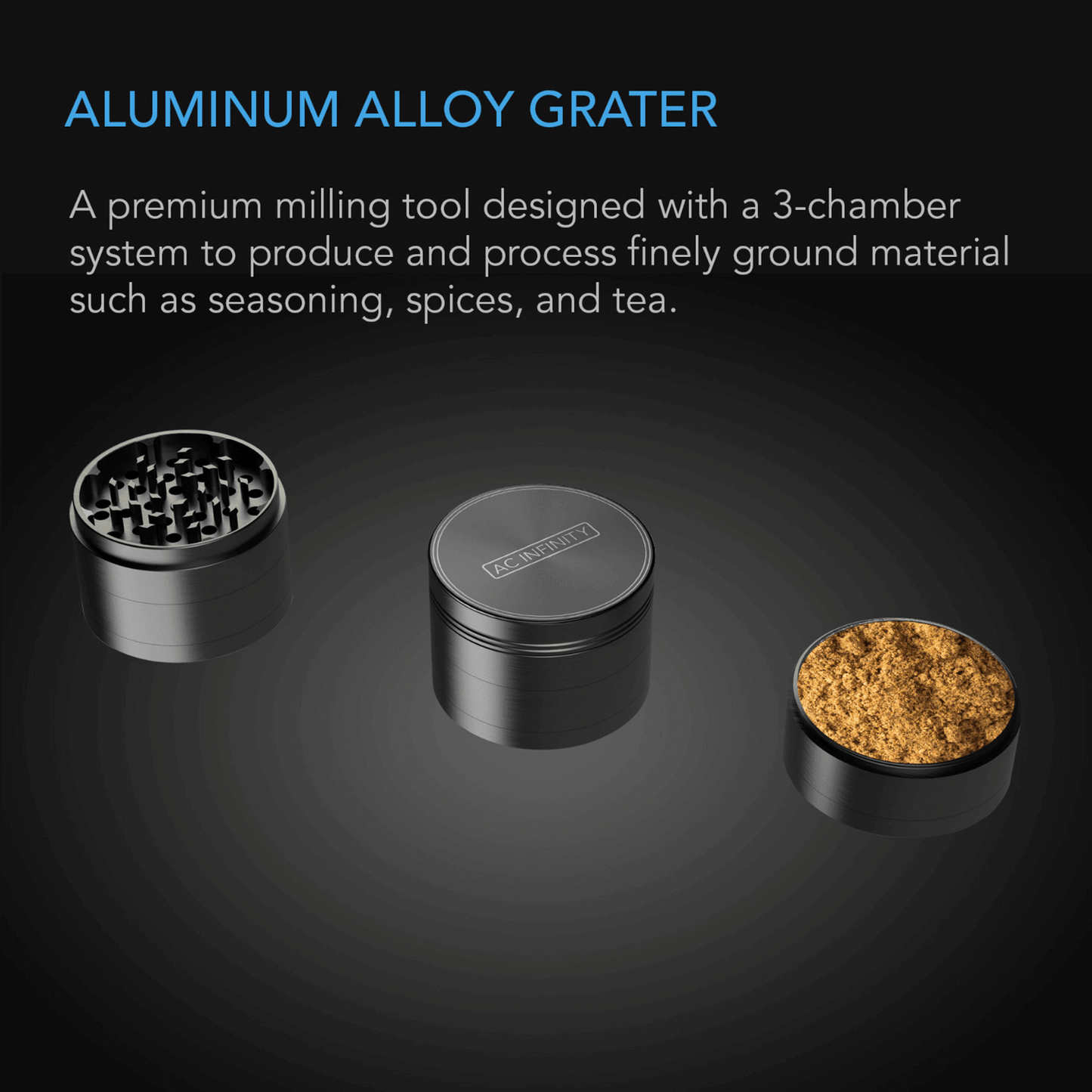 AC Infinity 3-Chamber Spice Grinder, Black, 2-Inch AC-GDD20 Harvest & Extraction 819137023437