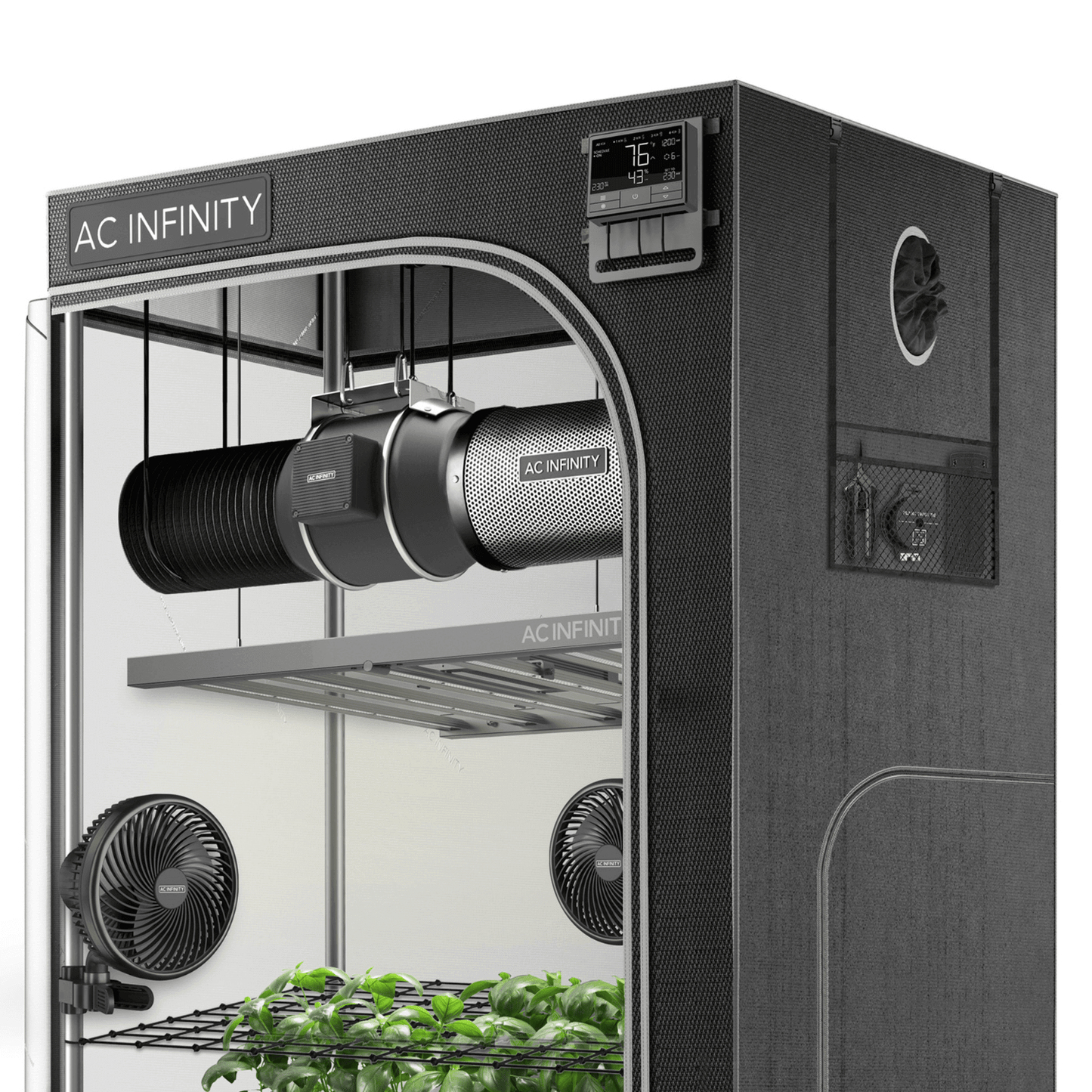 AC Infinity Advance Grow Tent System Pro with smart controls, WiFi integration, and full spectrum LED grow light for indoor gardening.