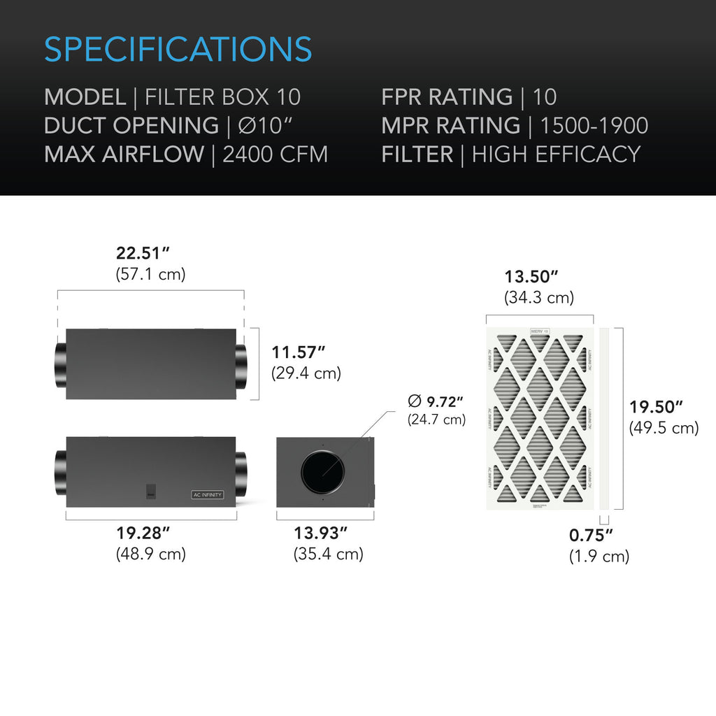 AC Infinity Air Filter Box w/ High Efficacy Filter 10-Inch product image 5