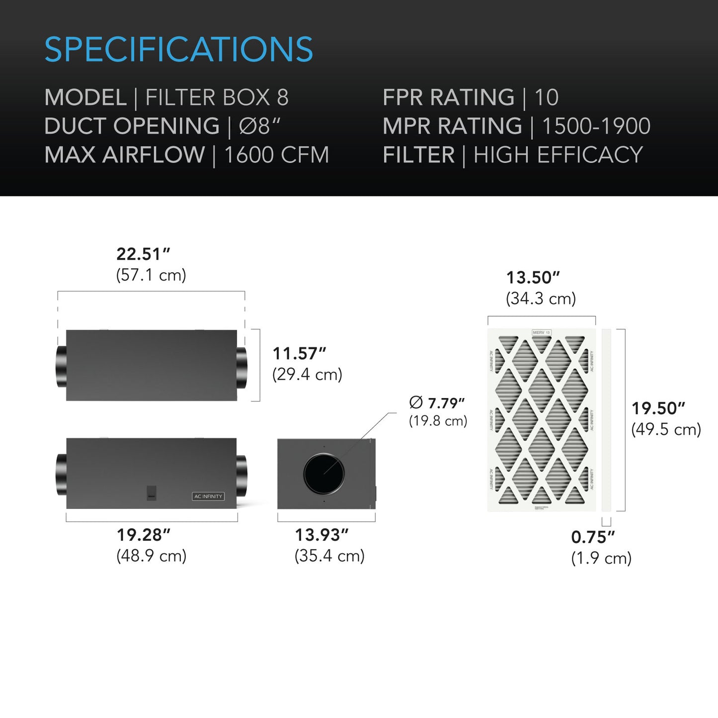 AC Infinity Air Filter Box w/ High Efficacy Filter 8-Inch product image 5