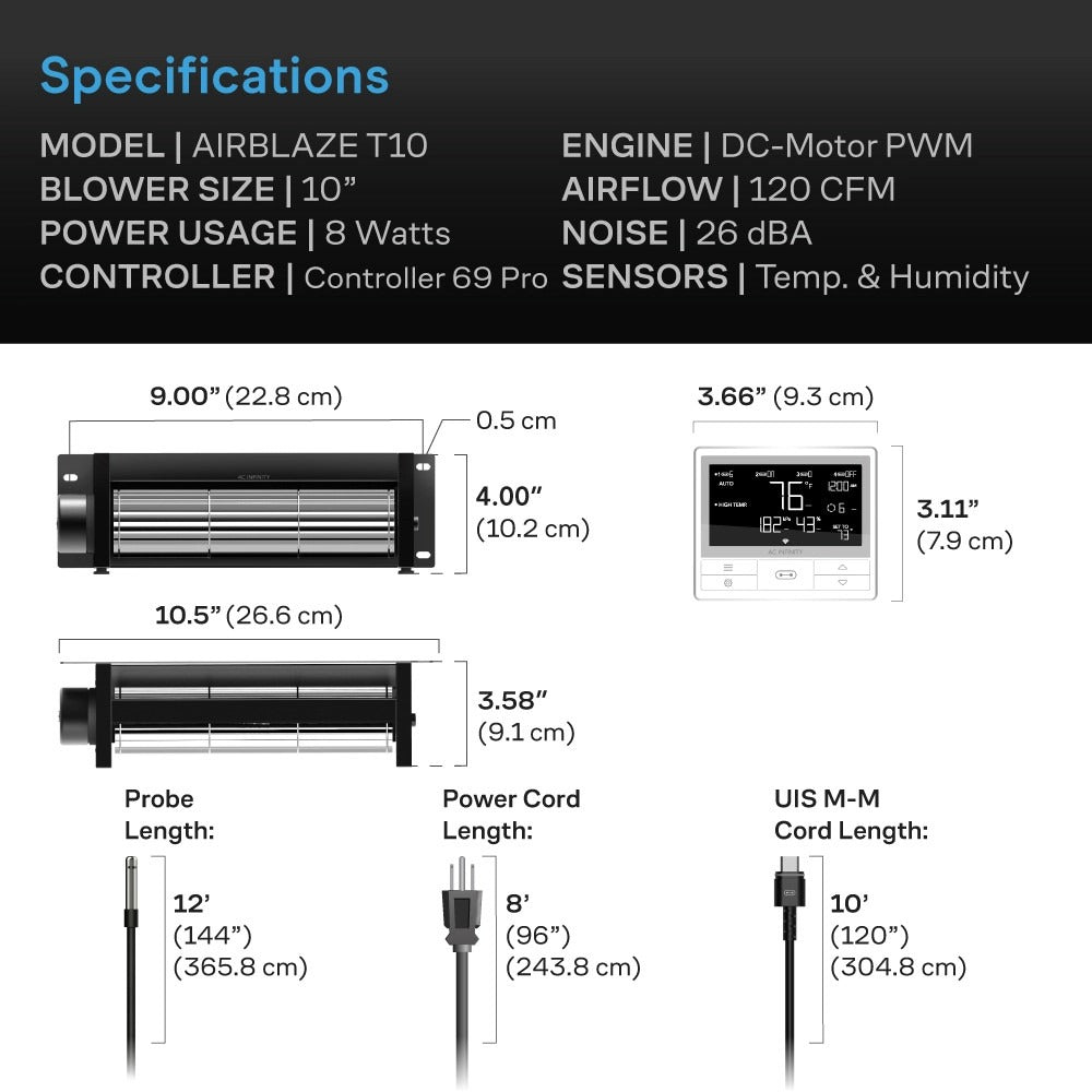 AC Infinity AIRBLAZE T10, Fireplace Blower 10" w/ Temperature Controller product image 6