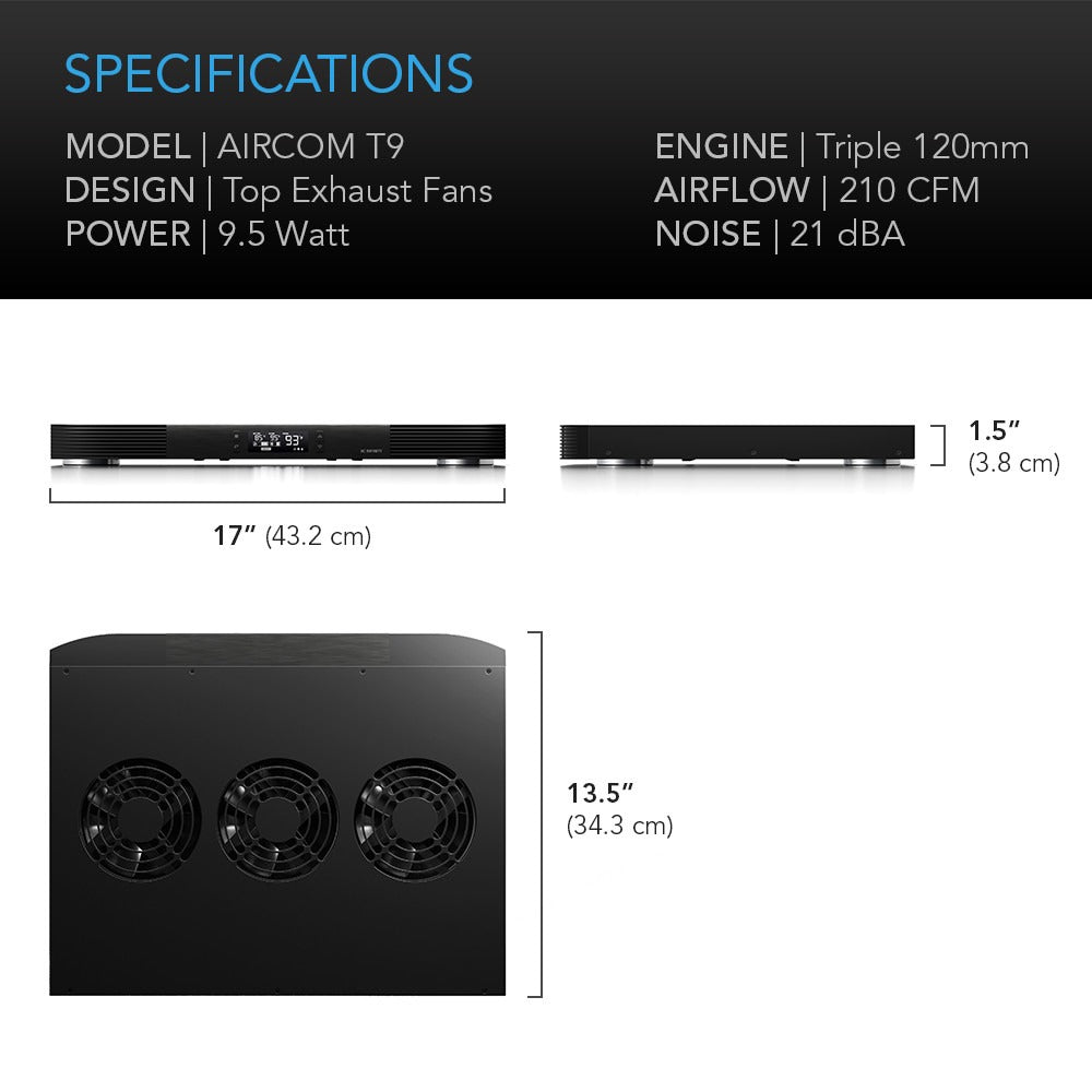 AC Infinity AIRCOM T9, AV Receiver Cooling Fan w/ LCD Temp Controller, 17" Top Exhaust product image 7