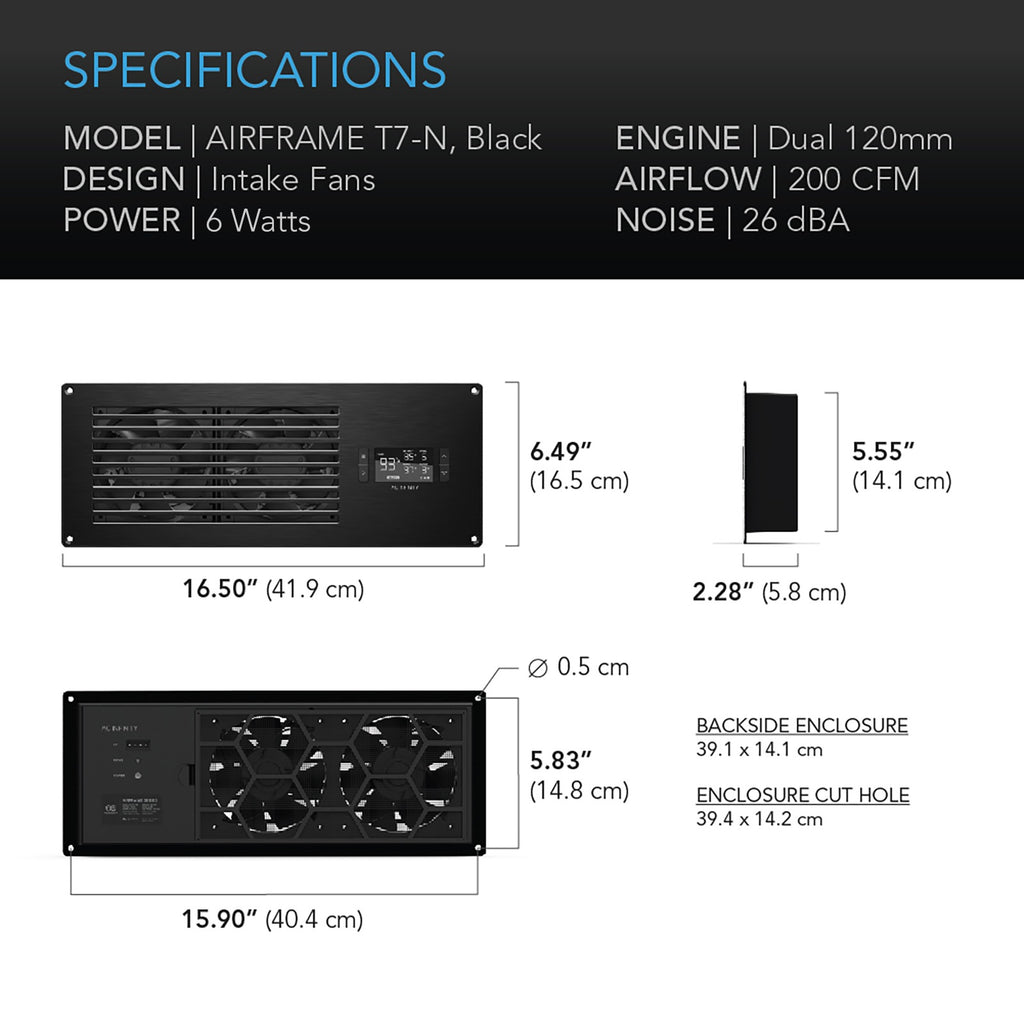 AC Infinity AIRFRAME T7-N Black Equipment Closet & Room Fan System 17" product image 6