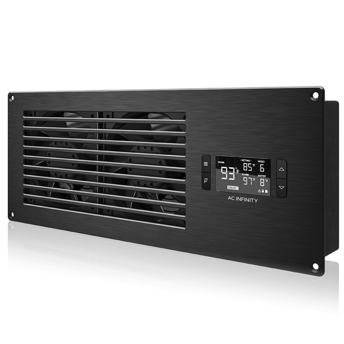 AC Infinity AIRFRAME T7-N black fan system for equipment closets with programmable thermostat controller and dual ball bearings