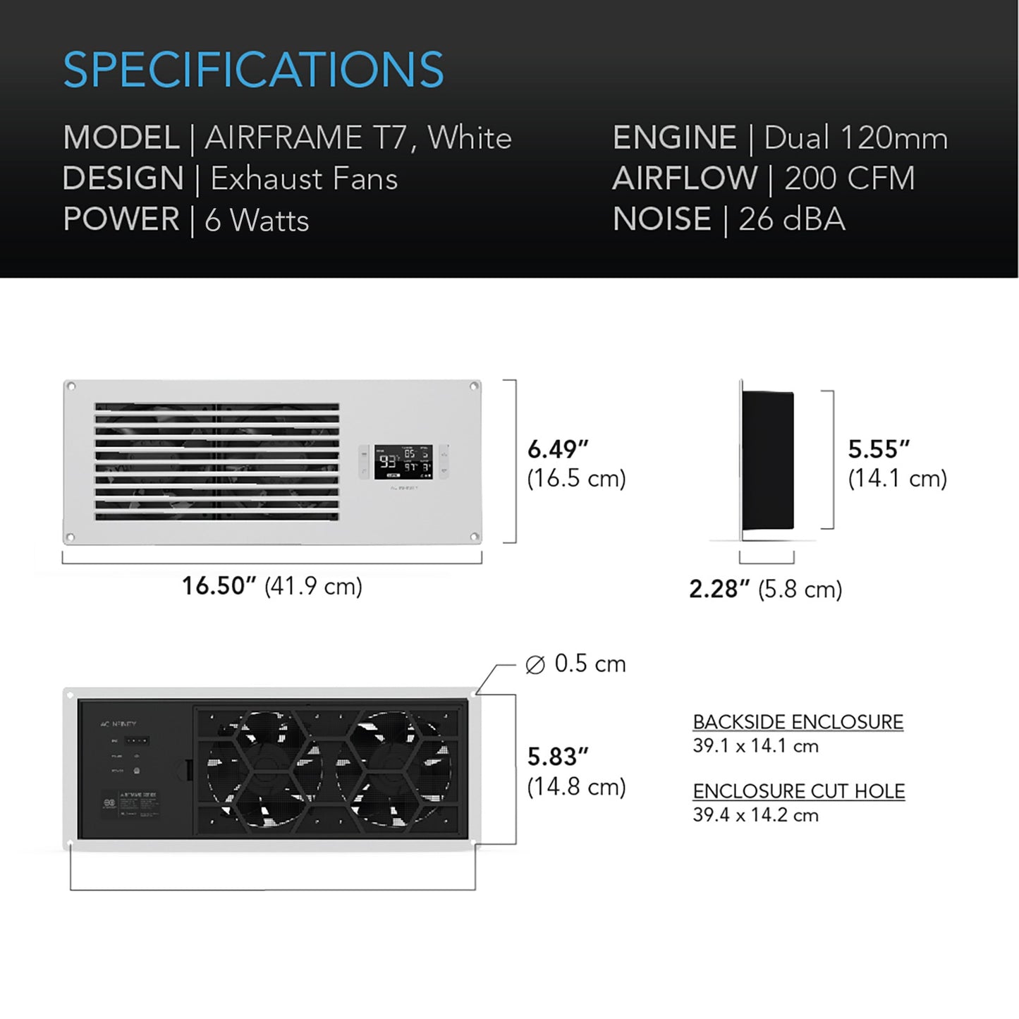 AC Infinity AIRFRAME T7 White Equipment Closet & Room Fan System 17" product image 6