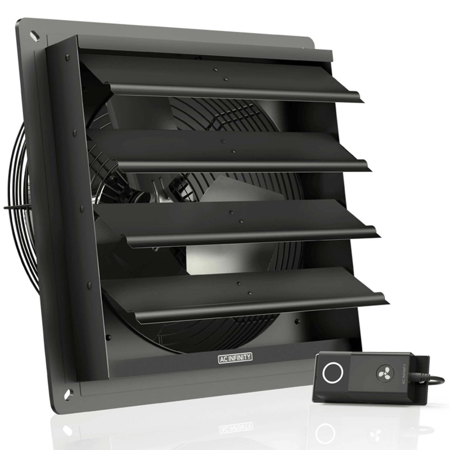 AC Infinity AIRLIFT S12 Ventilation Fan with Speed Controller, 12" shutter exhaust, high-airflow, PWM, IP-44 rated, steel and aluminum.