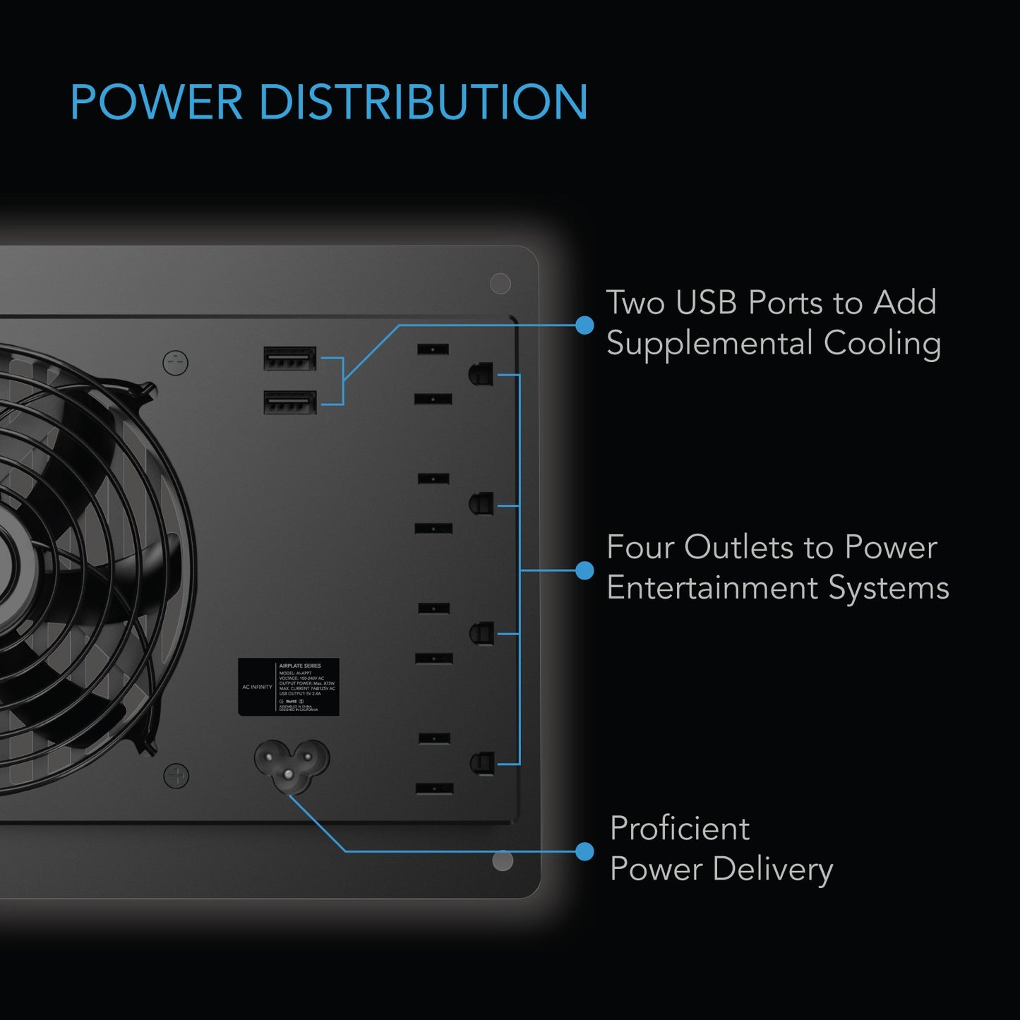 AC Infinity AIRPLATE P7, Cabinet Cooling Fan w/ Outlets & USB Ports, Thermal Trigger product image 5