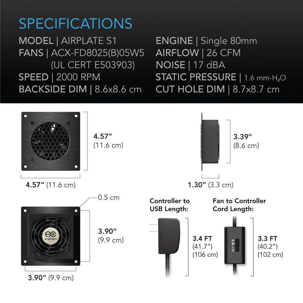 AC Infinity AIRPLATE S1 Quiet Cabinet Cooling Fan 4" w/ Speed product image 6