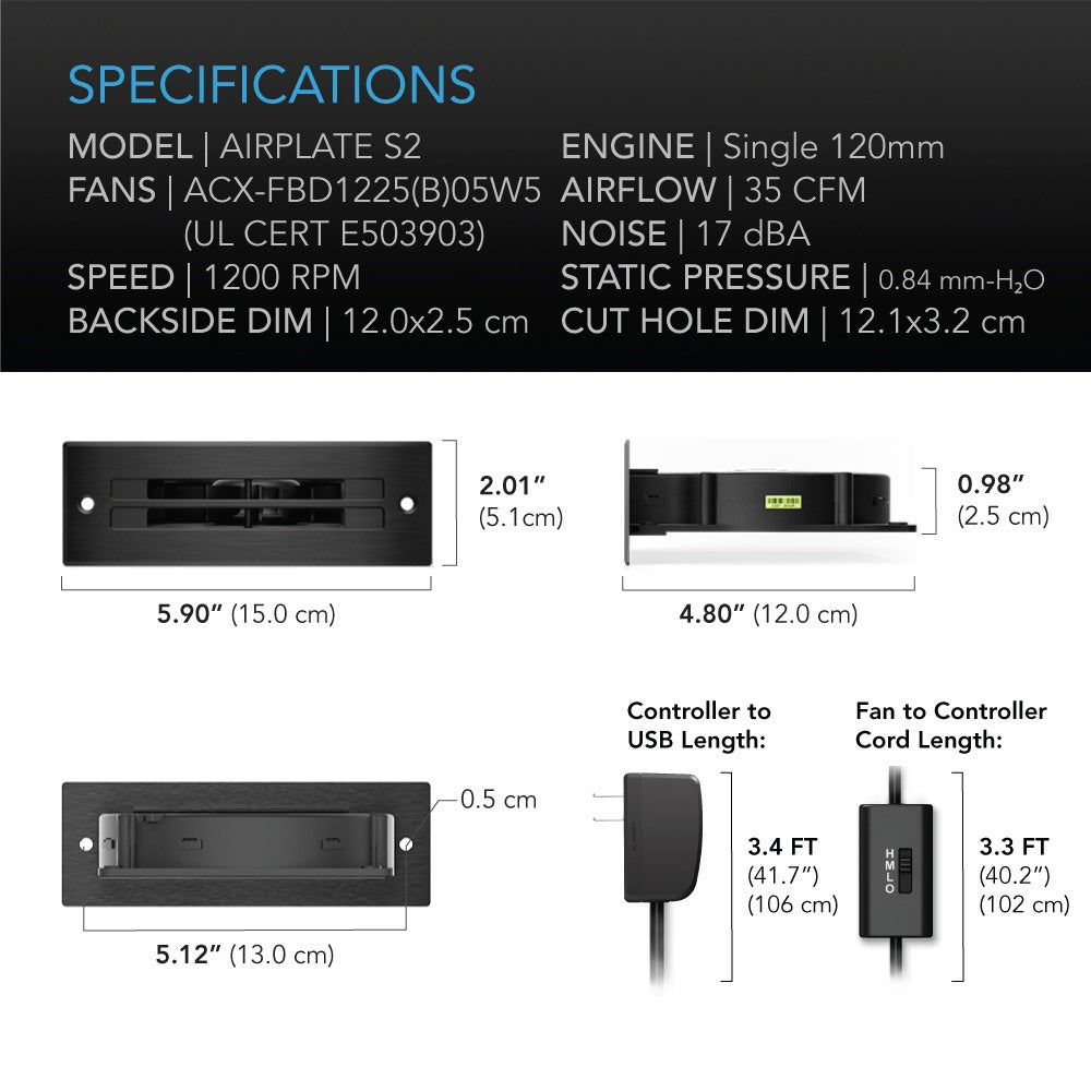 AC Infinity AIRPLATE S2, Quiet Cabinet Cooling Fan 6" w/ Speed Controller product image 6