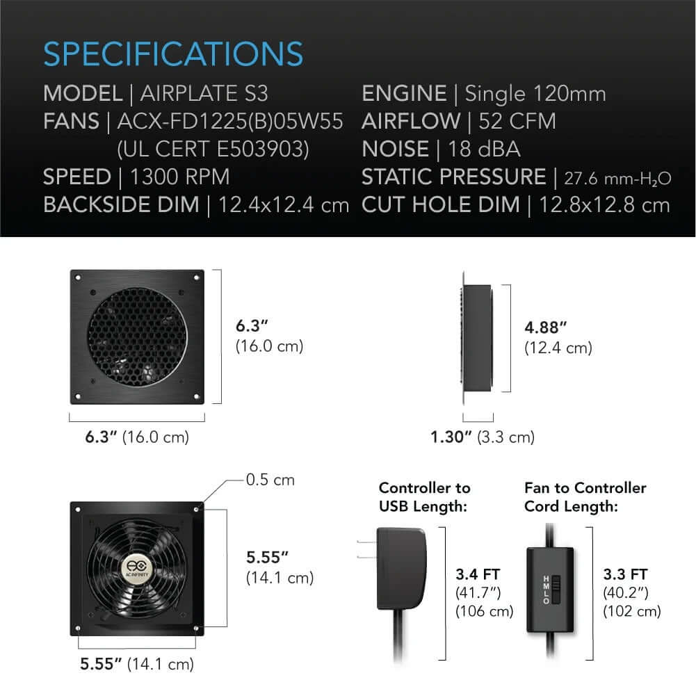 AC Infinity AIRPLATE S3 Quiet Cabinet Cooling Fan 6" w/ Speed product image 6