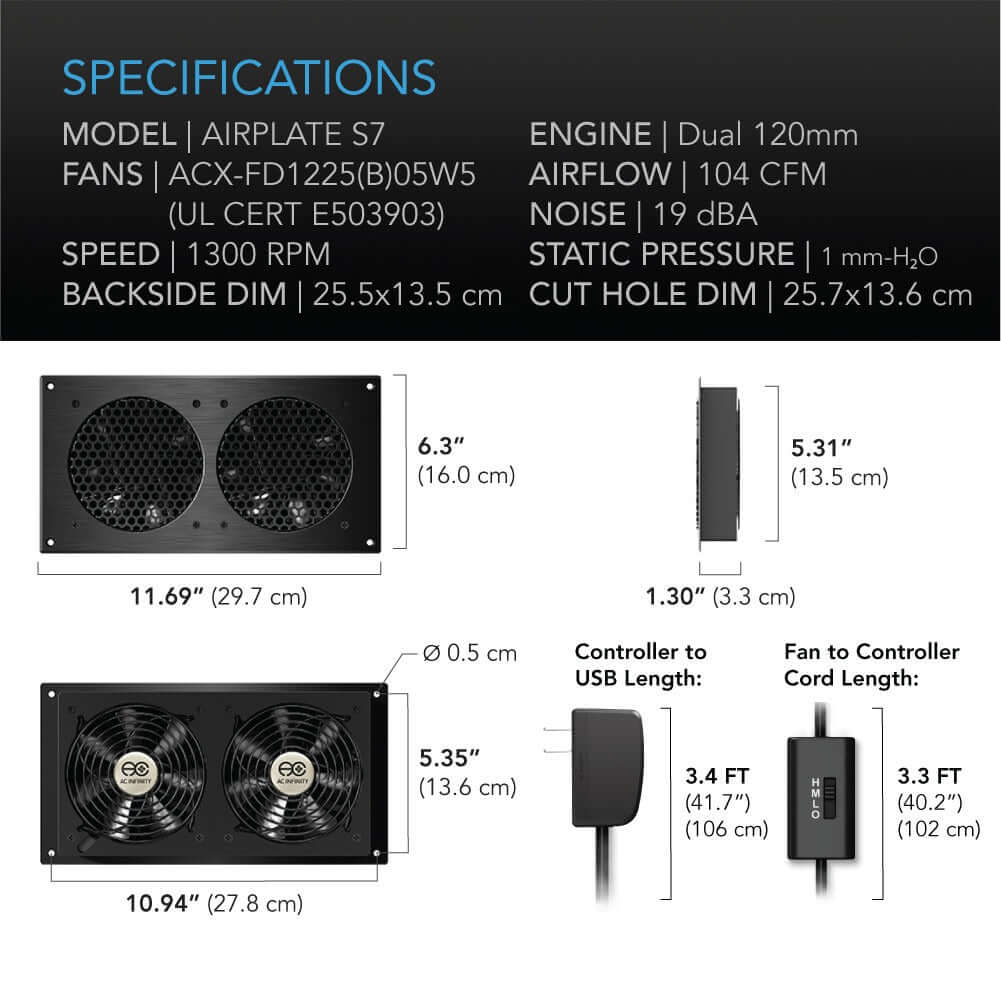AC Infinity AIRPLATE S7 Quiet Cabinet Cooling Fan 12" w/ Speed product image 6