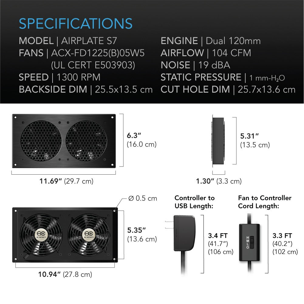 AC Infinity AIRPLATE S7, Quiet Cabinet Cooling Fan 12" w/ Speed Controller product image 6